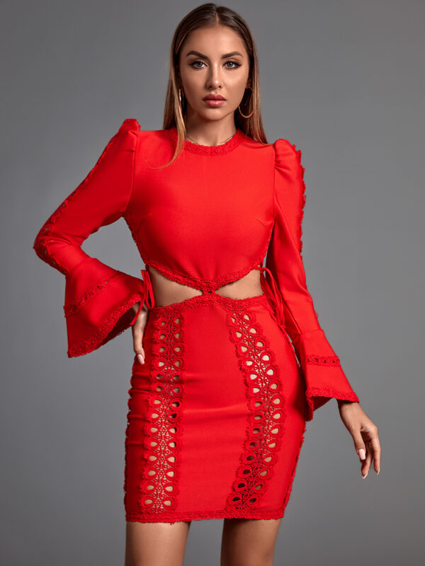 Flare Long Sleeve mini Dress Red 1
