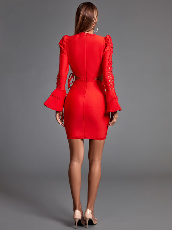 Flare Long Sleeve mini Dress Red 2