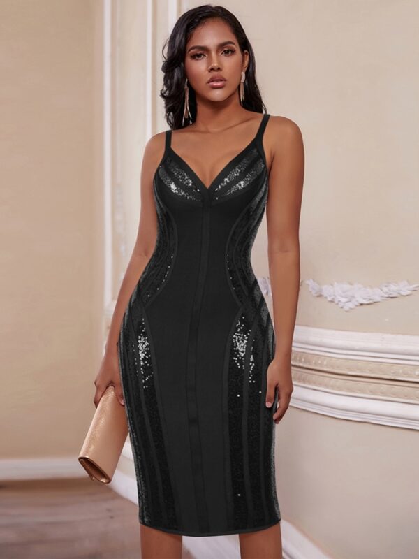 Glittering Sequin Midi Dress Black 1