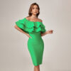 Green Layered Off-Shoulder Bandage Dress 1