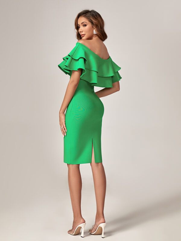 Green Layered Off-Shoulder Bandage Dress 6