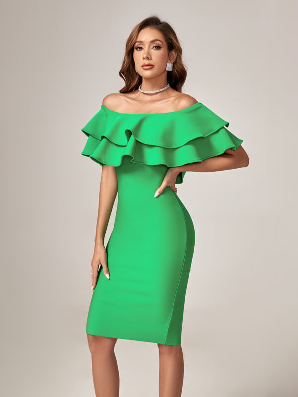 Green Layered Off-Shoulder Bandage Dress 7