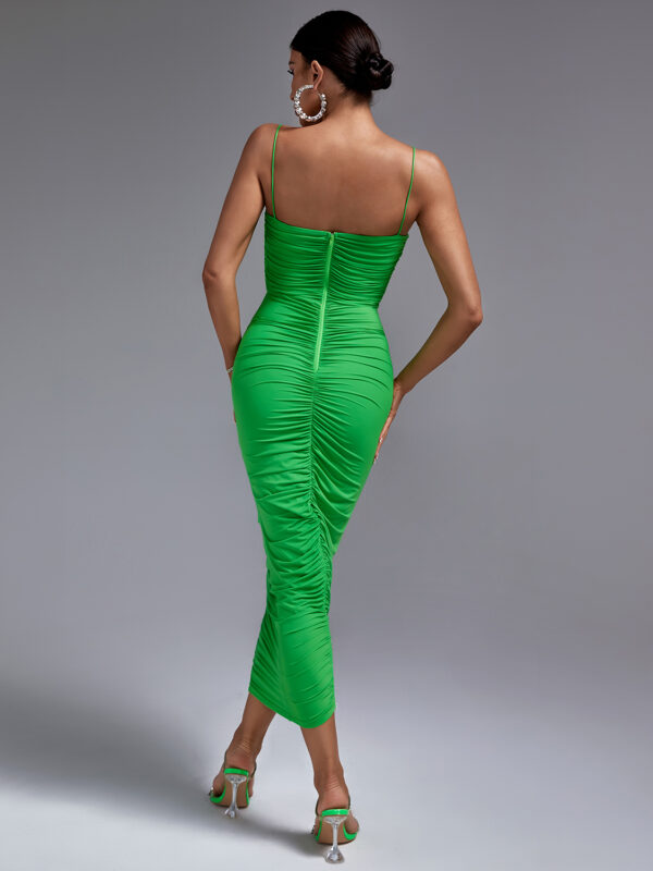 Green Spaghetti Strap Backless Dress 1