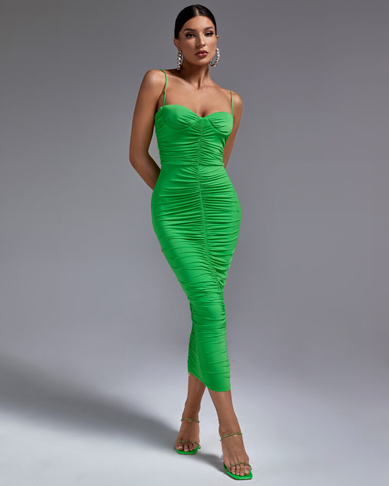 Green Spaghetti Strap Backless Dress 2