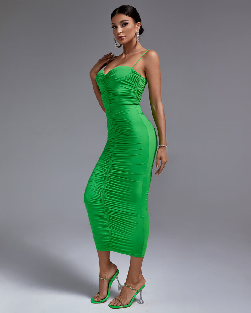 Green Spaghetti Strap Backless Dress 3