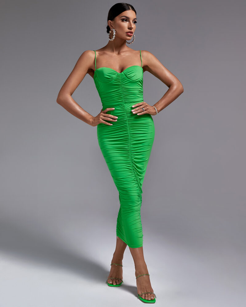 Green Spaghetti Strap Backless Dress 5