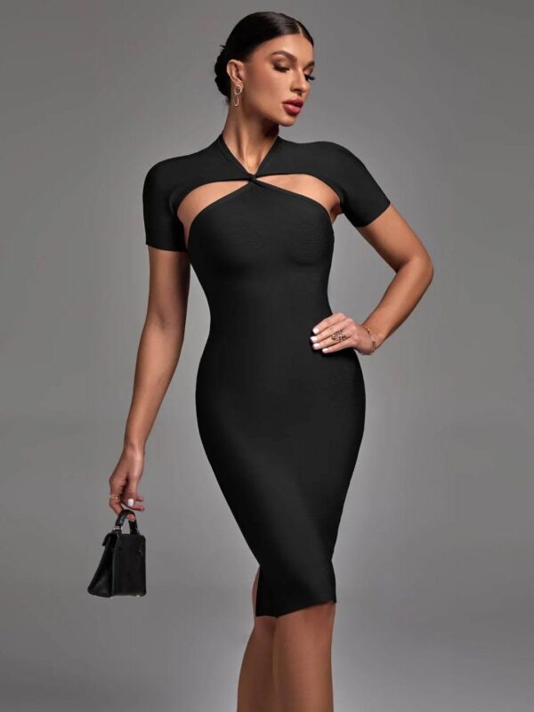 Halter Cut Out Midi Bandage Dress Black 1