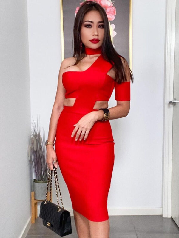 Halter Sleeveless One-shoulder Bandage Dress Red