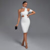 Salii Halter turtle Neck Sleeve Dress 5 Halter Sleeveless One-shoulder Bandage Dress White 1