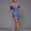 Jacquard Off Shoulder Short Dress 7 Blue Jacquard Off Shoulder Short Dress 3