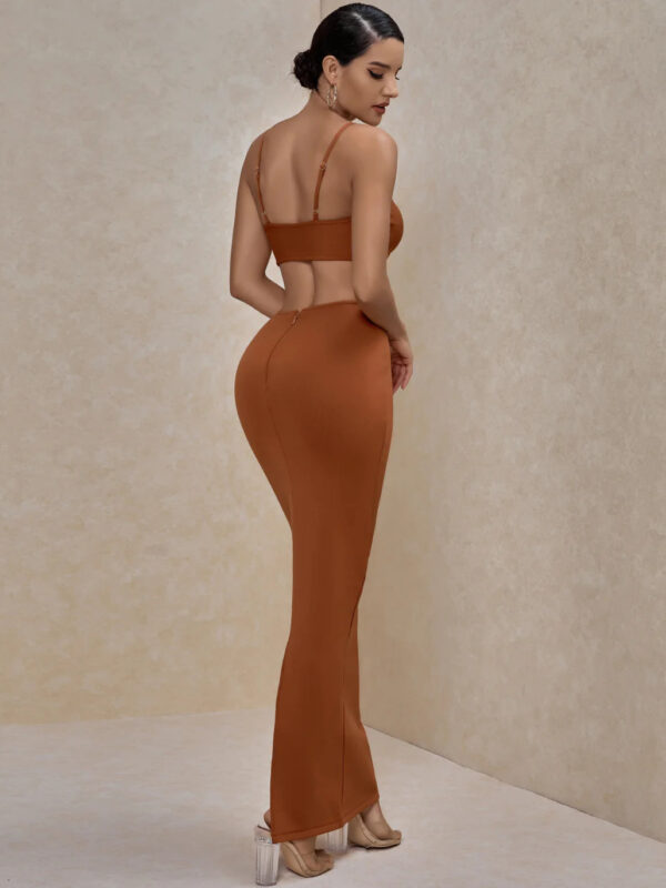 Knitted Spaghetti Strap Maxi Dress Brown 1