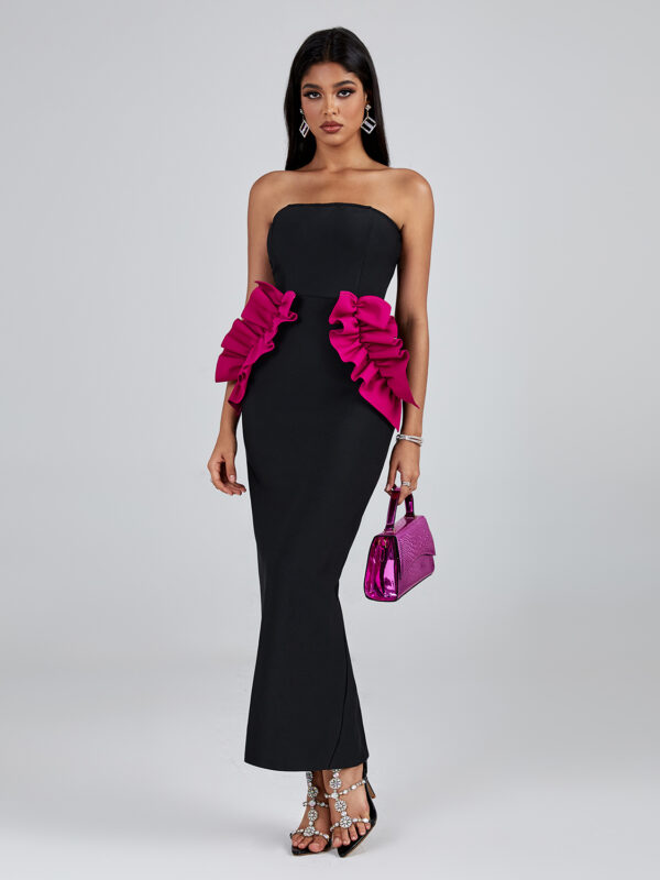 Long Pleated Ornamented Bandage Dress 1