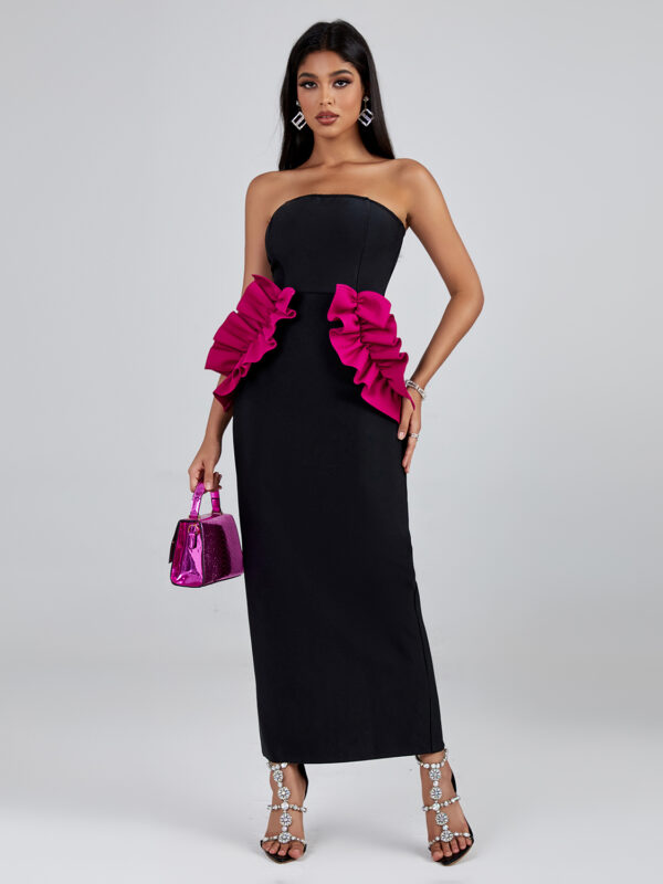 Long Pleated Ornamented Bandage Dress 2