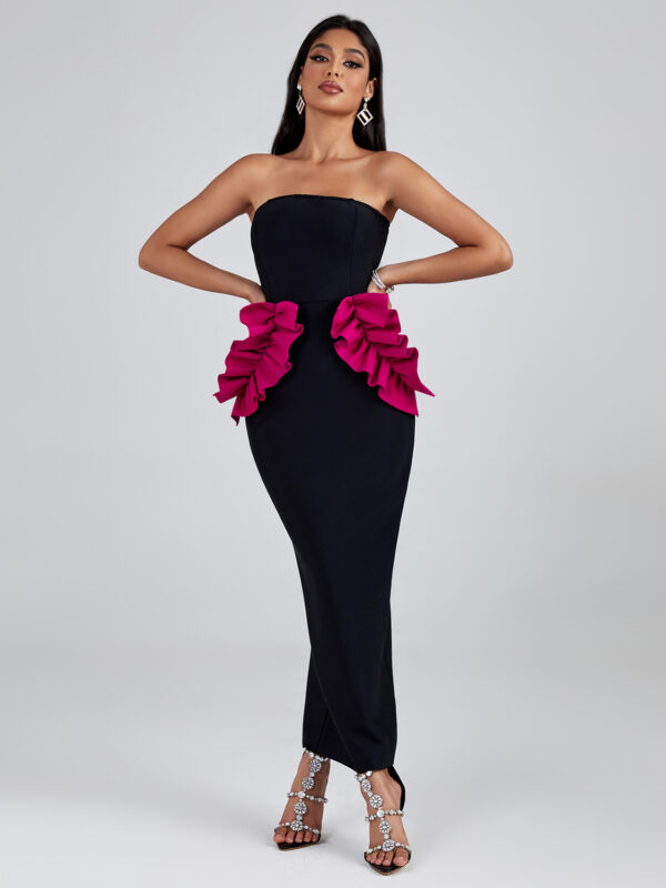 Long Pleated Ornamented Bandage Dress 3