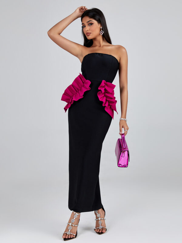 Long Pleated Ornamented Bandage Dress 4