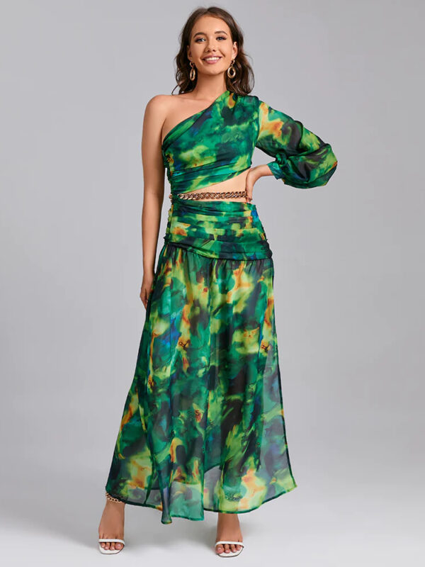 Loose Casual Floral Maxi Dress Green 1
