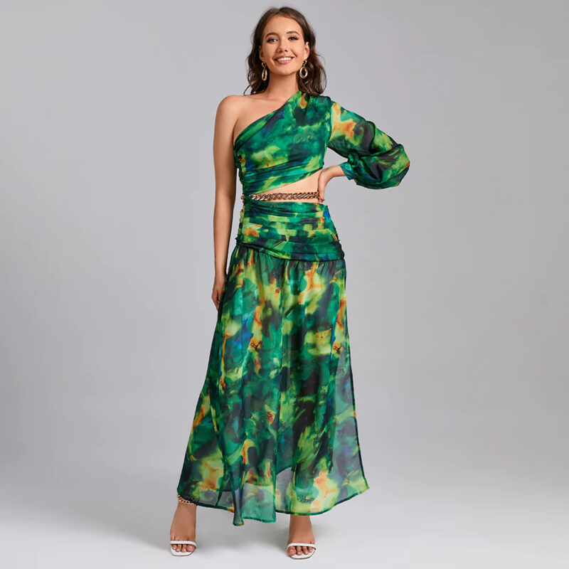 Loose Casual Floral Maxi Dress Green 1