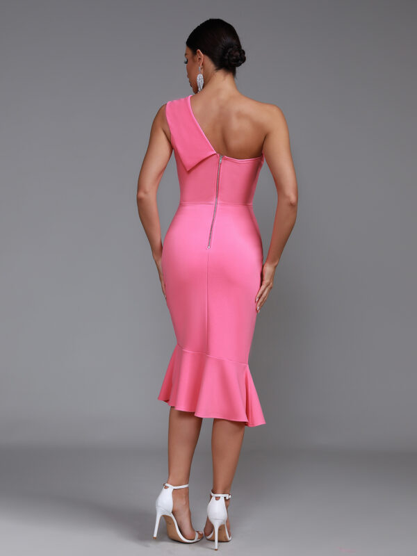 Mermaid One Shoulder Fishtail Bandage Dress Light Pink 2