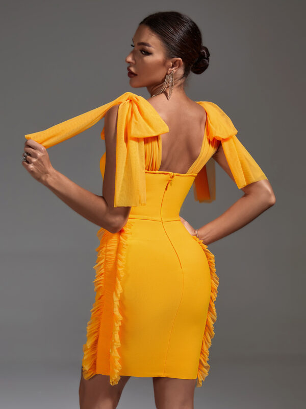 Opaque Orange Ruffle Bandage Dress 2
