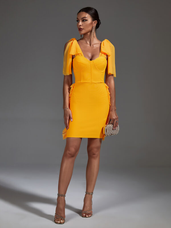 Opaque Orange Ruffle Bandage Dress 4
