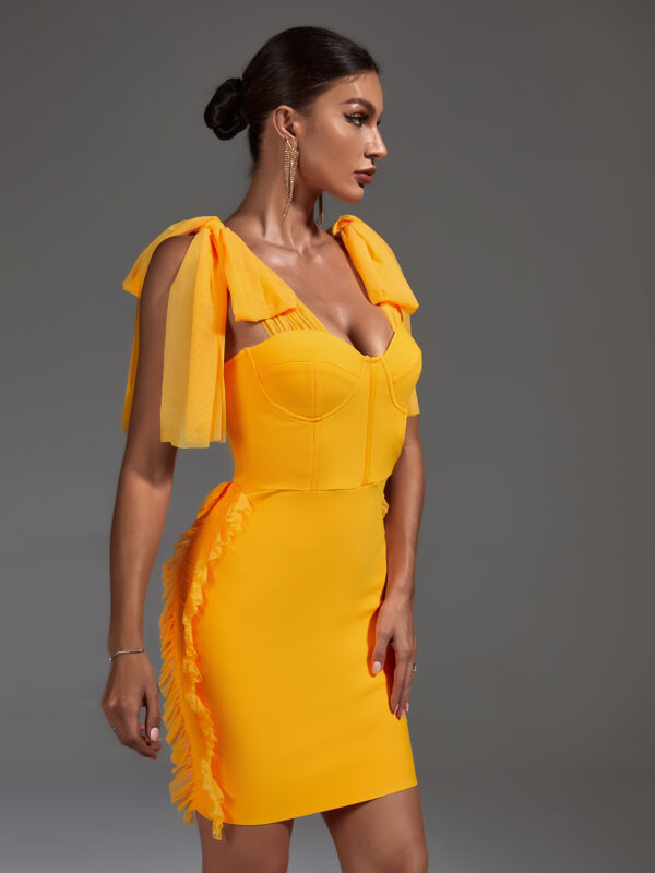 Opaque Orange Ruffle Bandage Dress 5