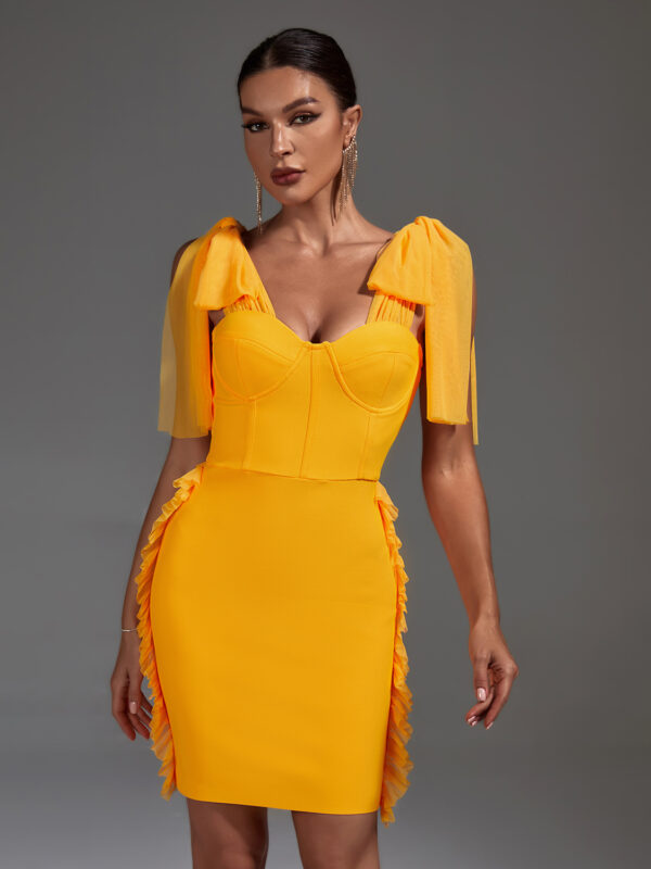 Opaque Orange Ruffle Bandage Dress 6