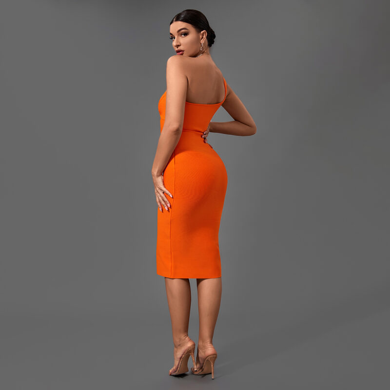 Orange Asymmetrical One Shoulder Dress 2