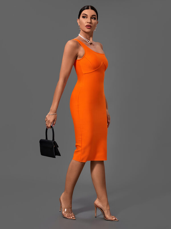 Orange Asymmetrical One Shoulder Dress 5