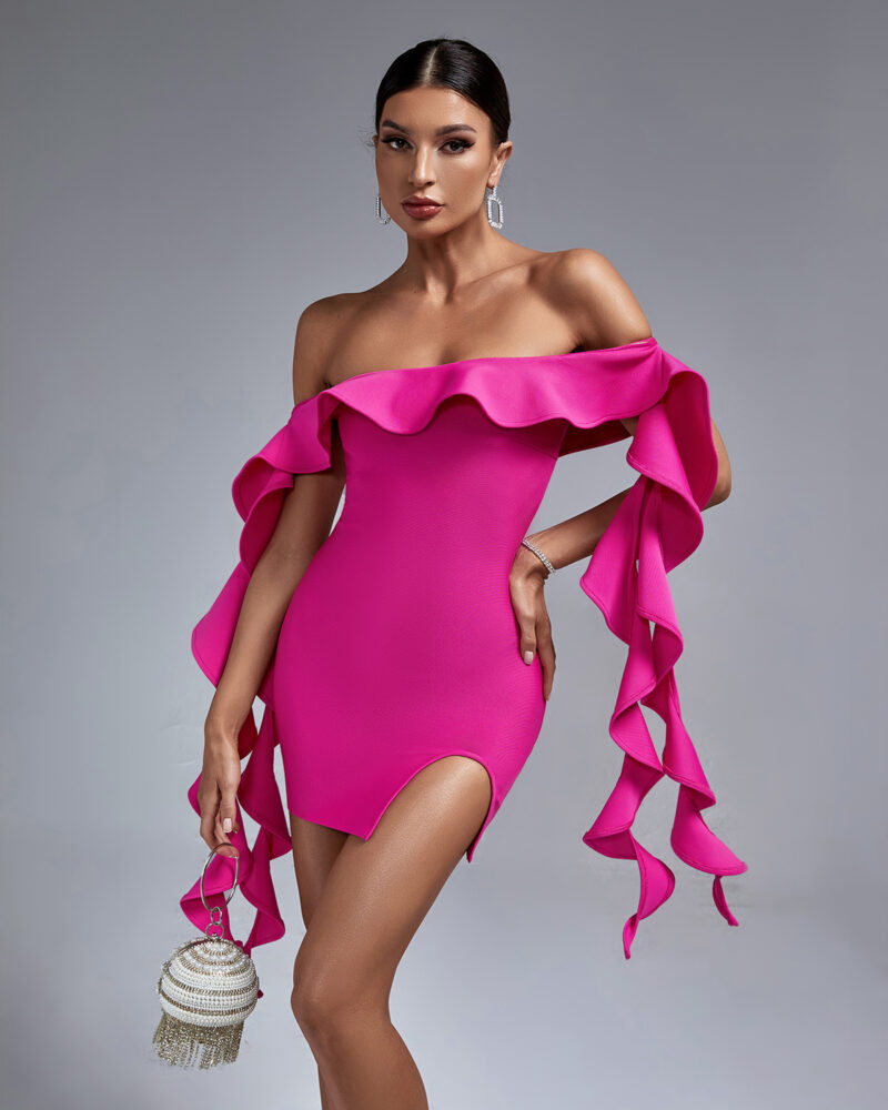 Party Time Ruffle Mini Dress Pink 1