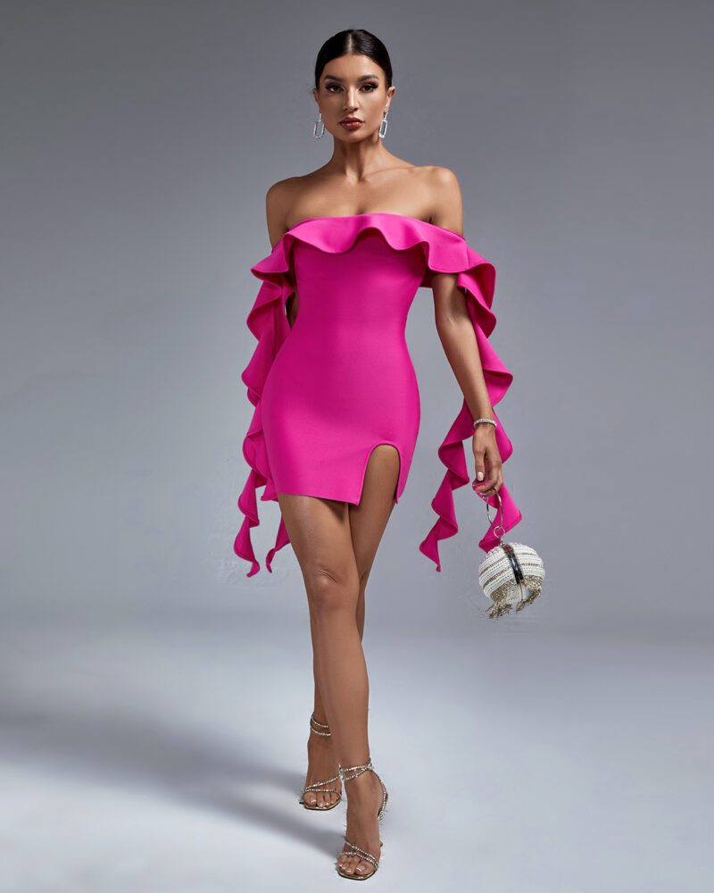 Party Time Ruffle Mini Dress Pink 4