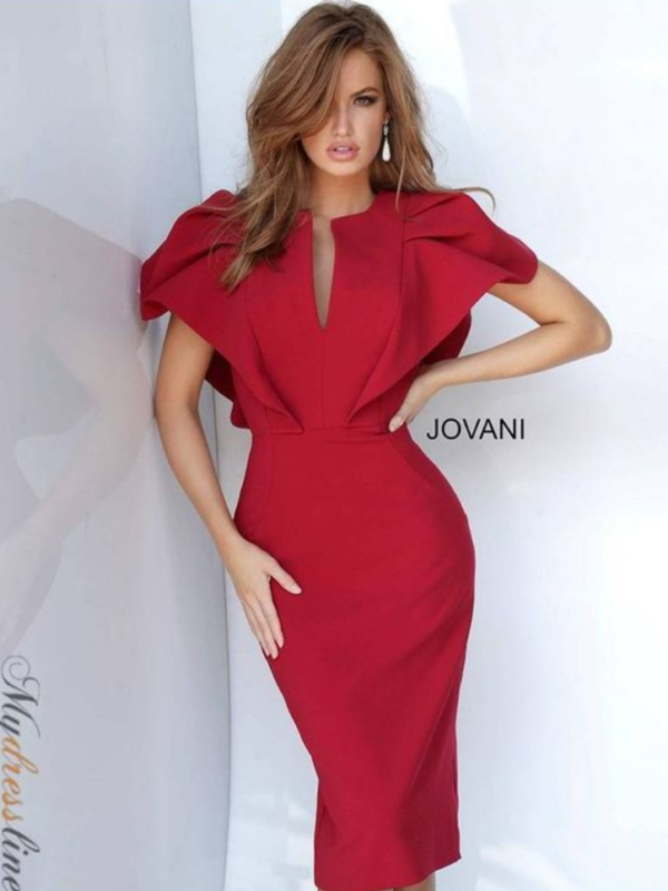 Pencil Ruffled Sleeve Midi Dress Red