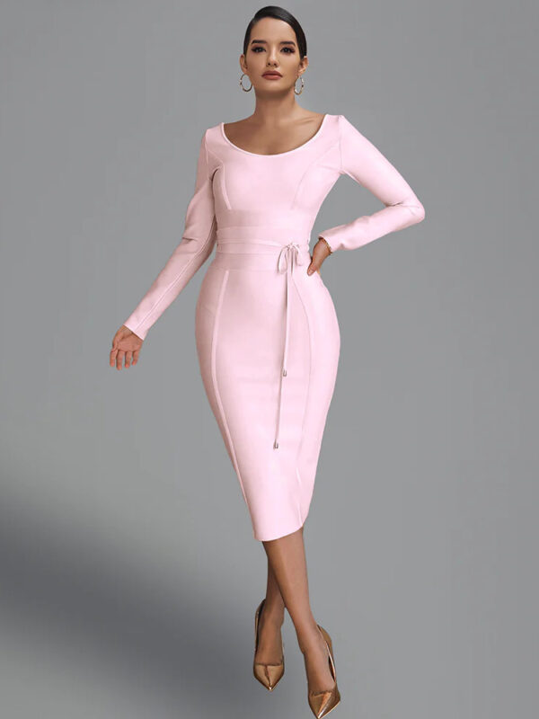 Pink Waist Tie Midi Dress 1