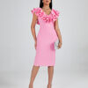 Pleated Ruffle Neck Midi Dress 3