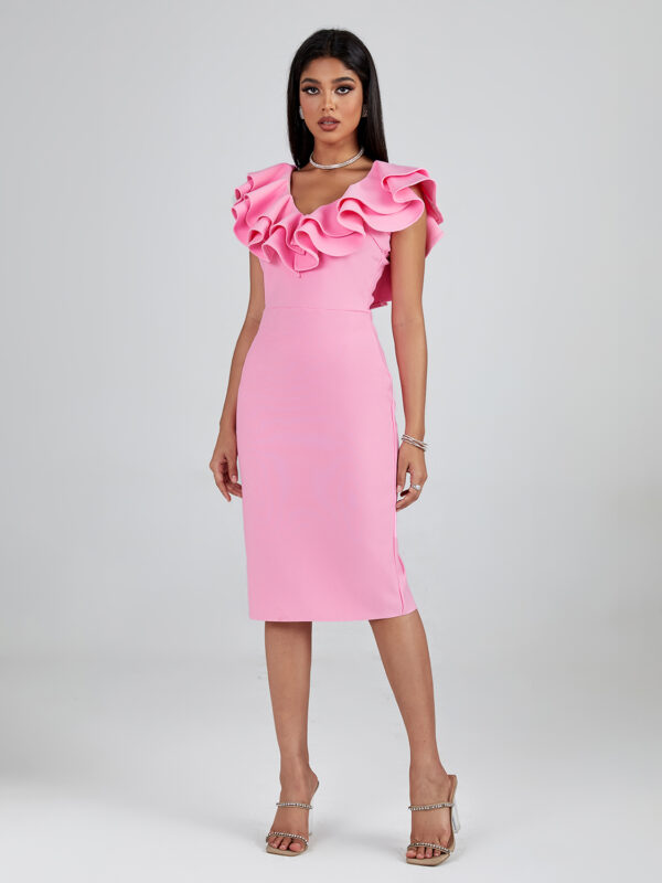 Pleated Ruffle Neck Midi Dress 6