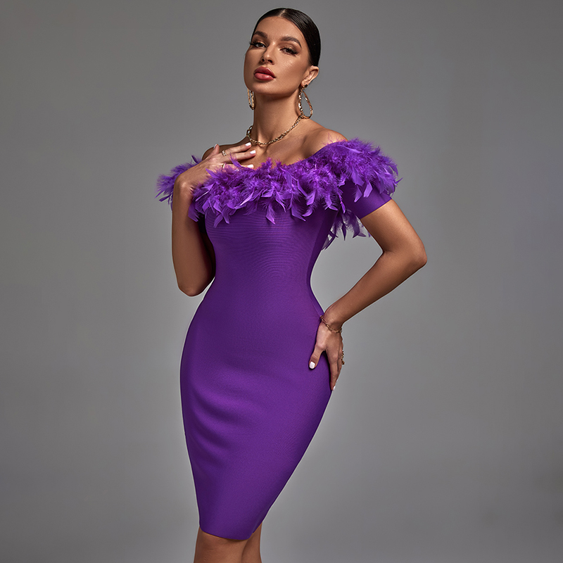 Purple Feather Off-Shoulder Dress Purple 2