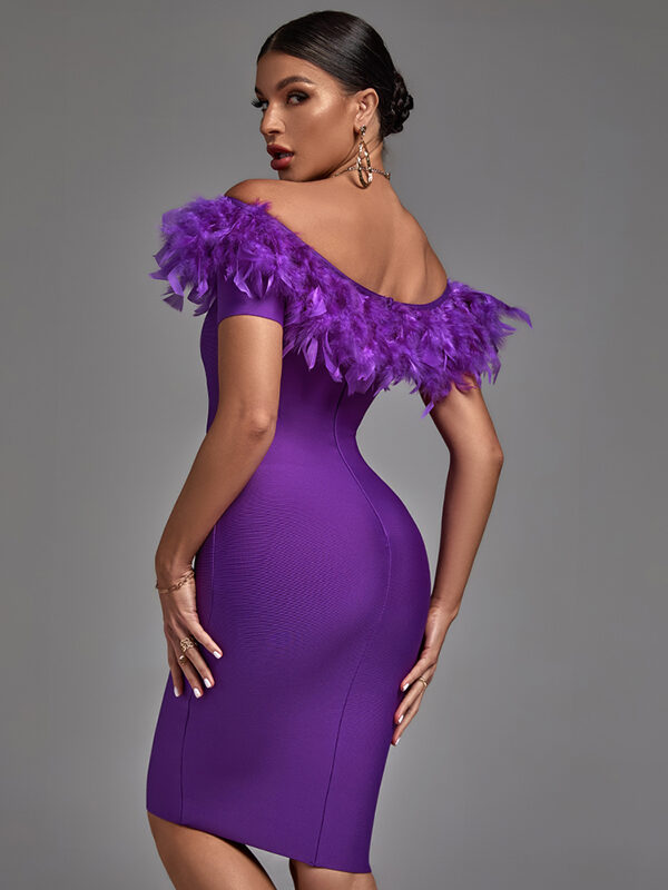 Purple Feather Off-Shoulder Dress Purple 3