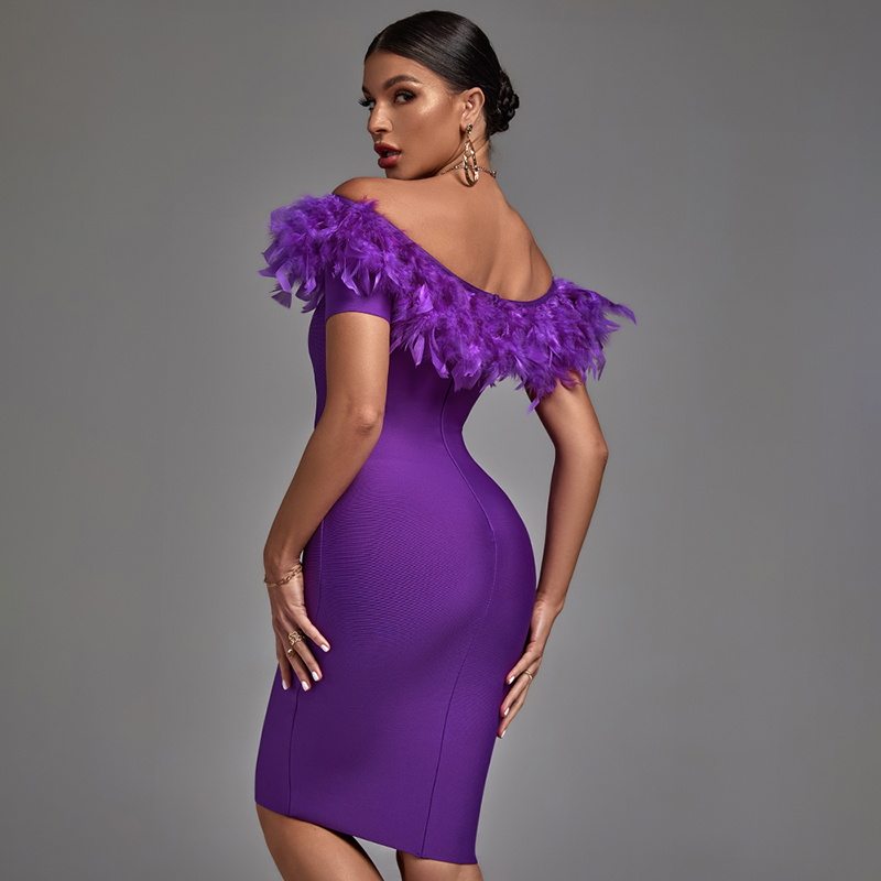 Purple Feather Off-Shoulder Dress Purple 3