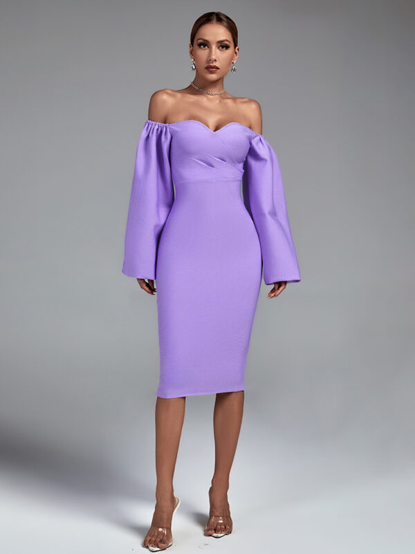 Purple Off Shoulder Backless Dress 1