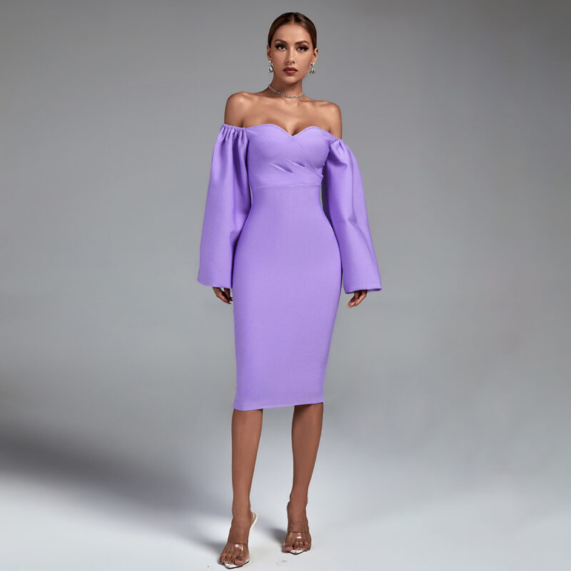 Purple Off Shoulder Backless Dress 1