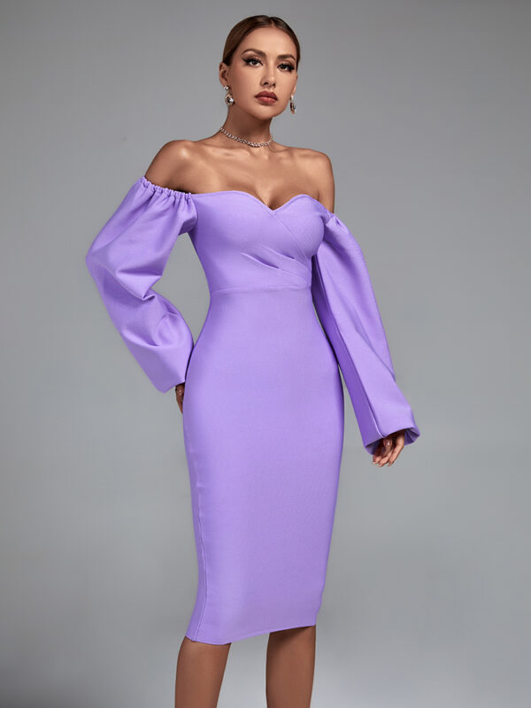 Purple Off Shoulder Backless Dress 2