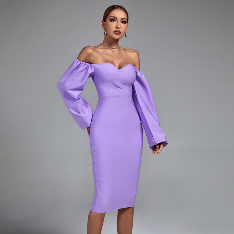 Purple Off Shoulder Backless Dress 2