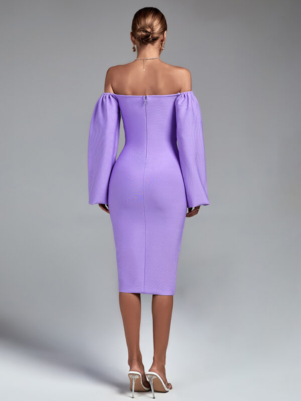 Purple Off Shoulder Backless Dress 3