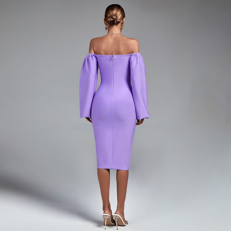 Purple Off Shoulder Backless Dress 3