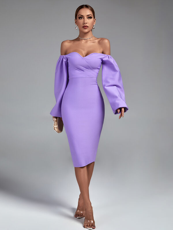 Purple Off Shoulder Backless Dress 4