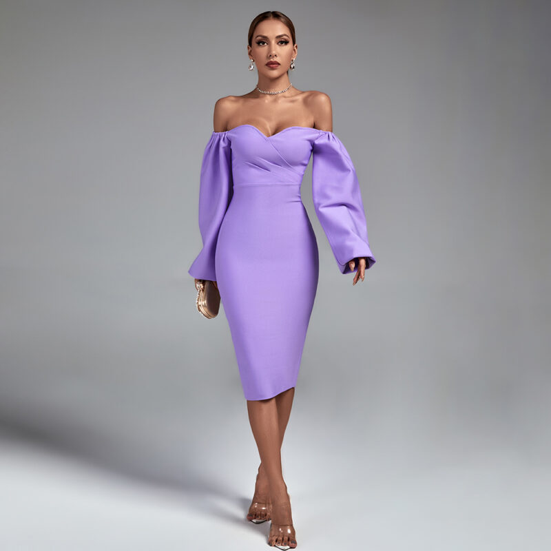 Purple Off Shoulder Backless Dress 4