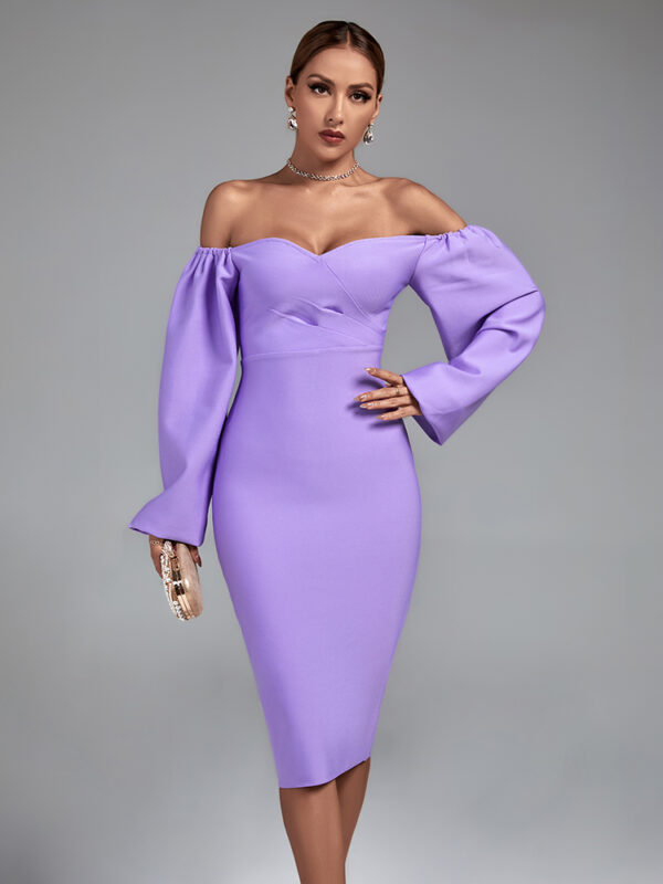 Purple Off Shoulder Backless Dress 5