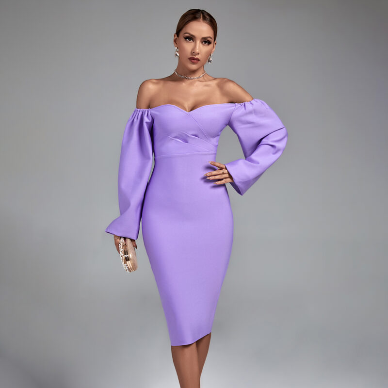 Purple Off Shoulder Backless Dress 5