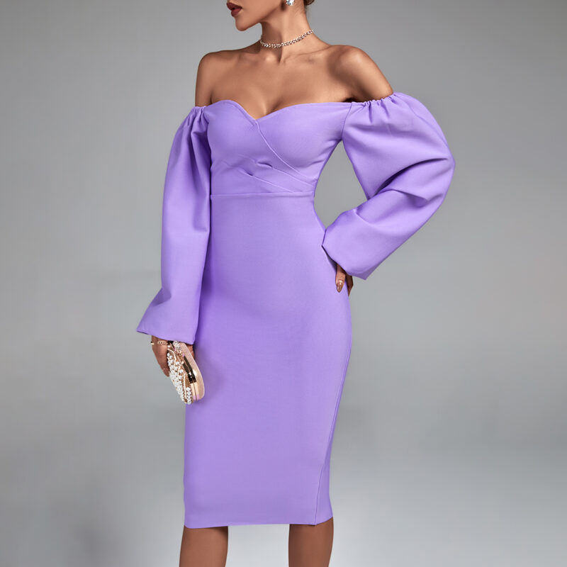 Purple Off Shoulder Backless Dress 6