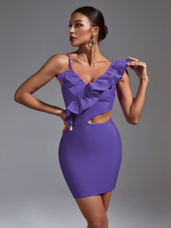 Purple Ruffled Cutout Bandage Dress 4
