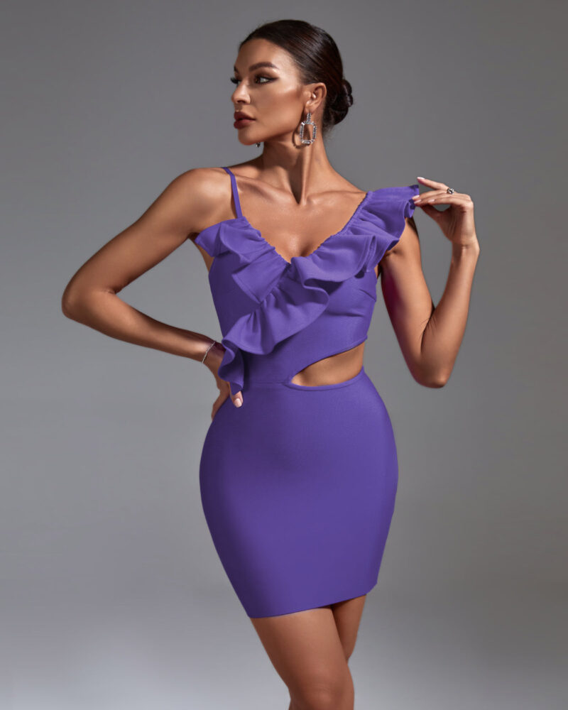 Purple Ruffled Cutout Bandage Dress 4